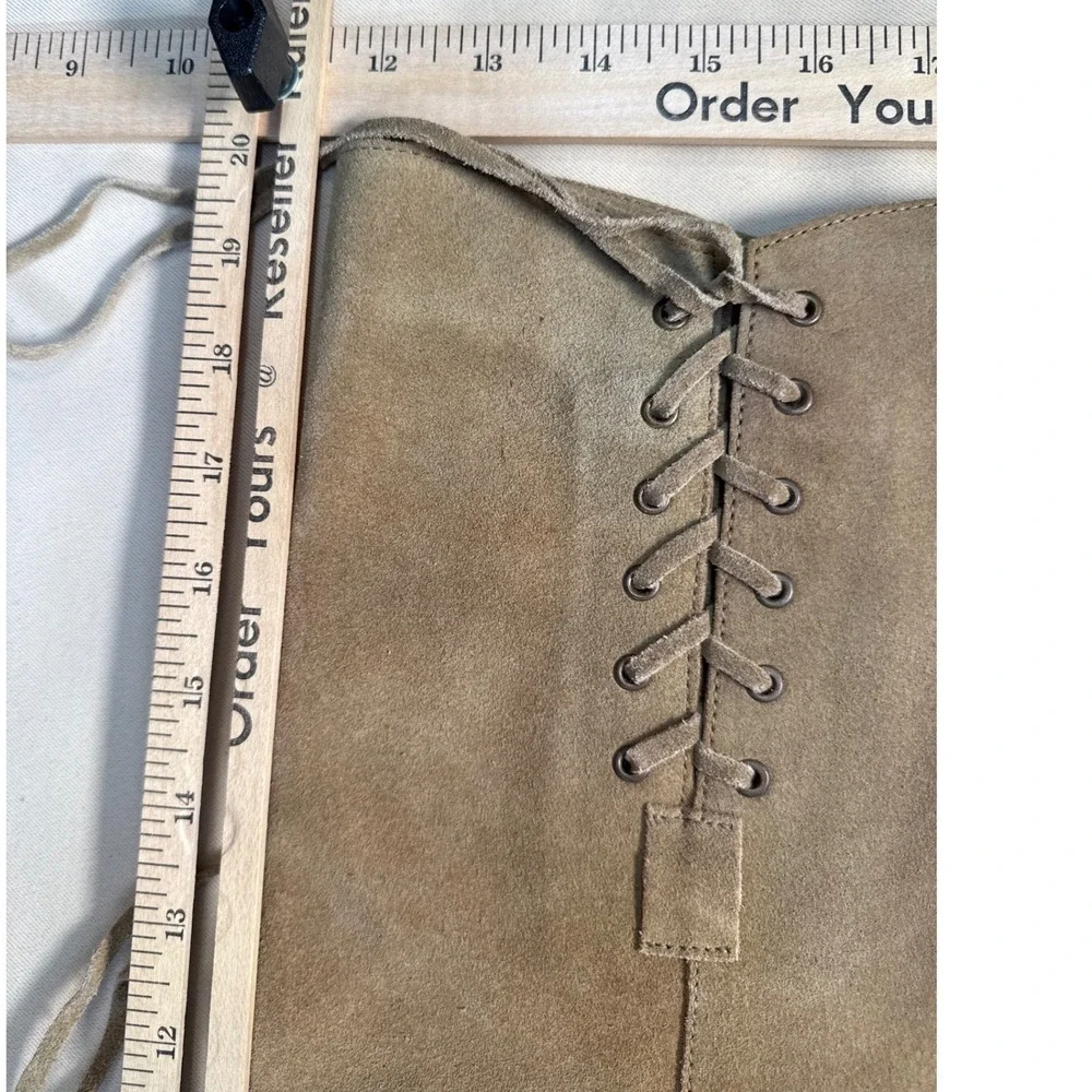 BX by Bronx Women Tan Suede Tall Lace Up Boots Size 8.5 Taupe Boho Low Heel